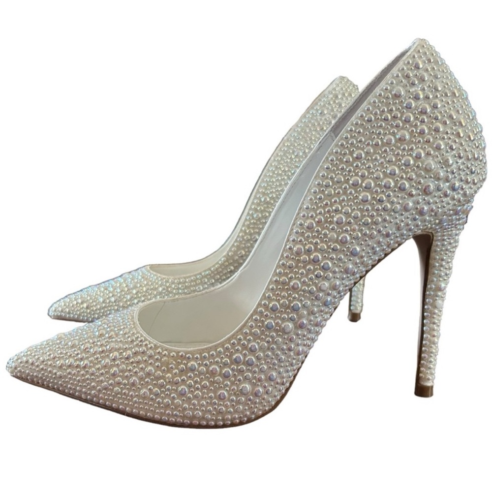 Aqua  Britr Embellished Pearl Pointed Toe Pumps Stiletto Heel NEW 7.5 Bridal